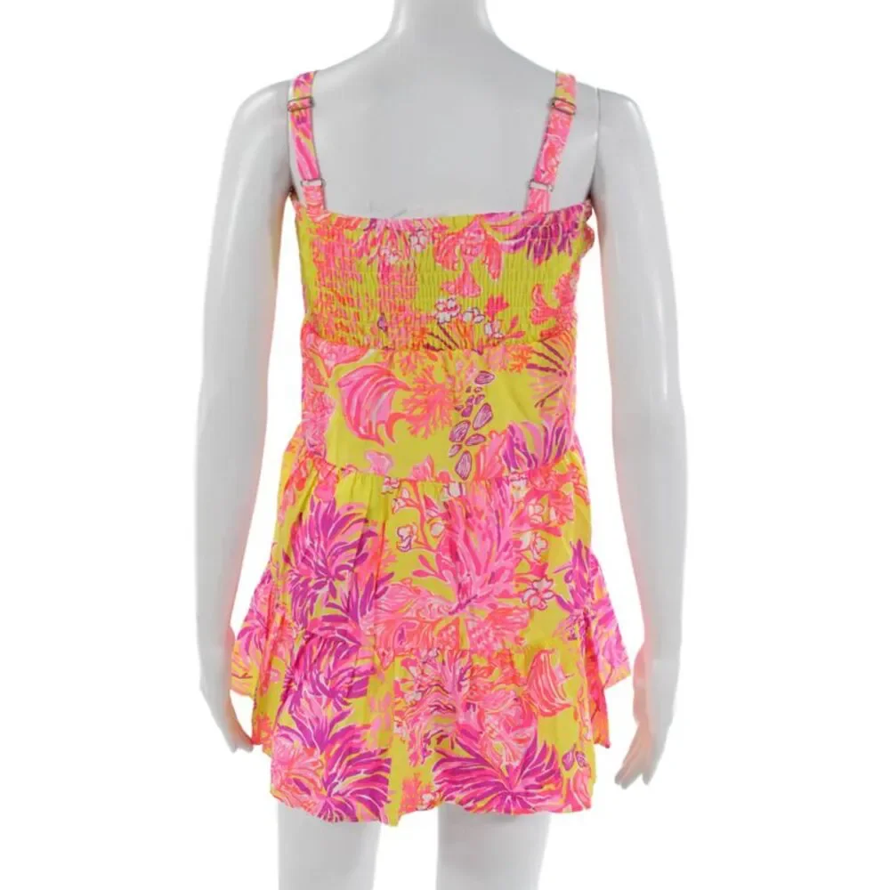 Lilly Pulitzer Girls Yellow Cotton Sundress Square Neck Short Size L